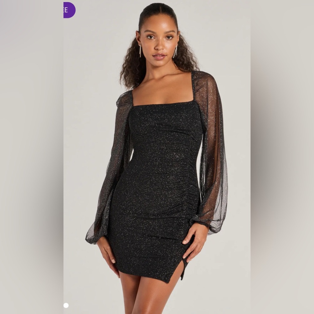 NWT Windsor black long sleeve shimmer mini dress S formal